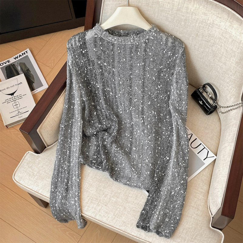 Real shot craft mixed color sequins loose soft waxy sweater women's autumn and winter new wear thin long sleeve sweater Real shot craft mixed color sequins loose soft waxy sweater women's autumn and winter new wear thin long sleeve sweater