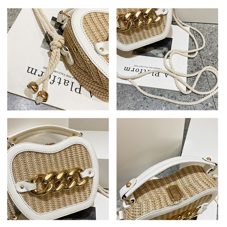 Women's Small Straw Color Block Streetwear Chain Lock Clasp Crossbody Bag display picture 2