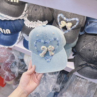 South Korea 2024 New Korean Style Ins Butterfly Denim Baseball Cap Women's Outdoor Sunshade