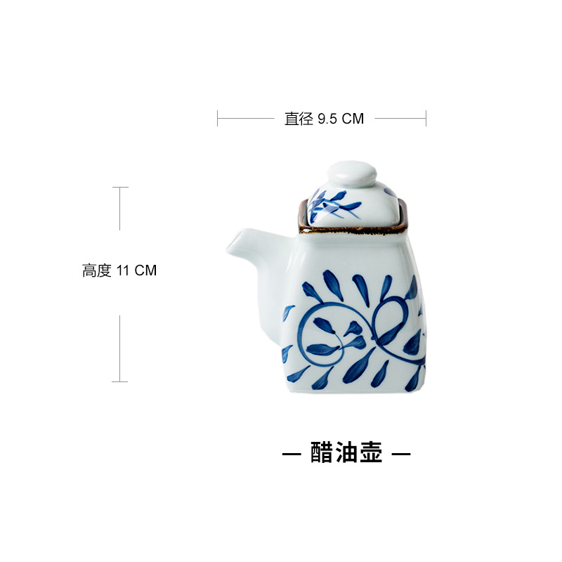Vajilla de cerámica de estilo japonés creativo cubo tazón personalizado azul y blanco vintage boca ancha ramen tazón bajo vidriado olla de salsa casera
