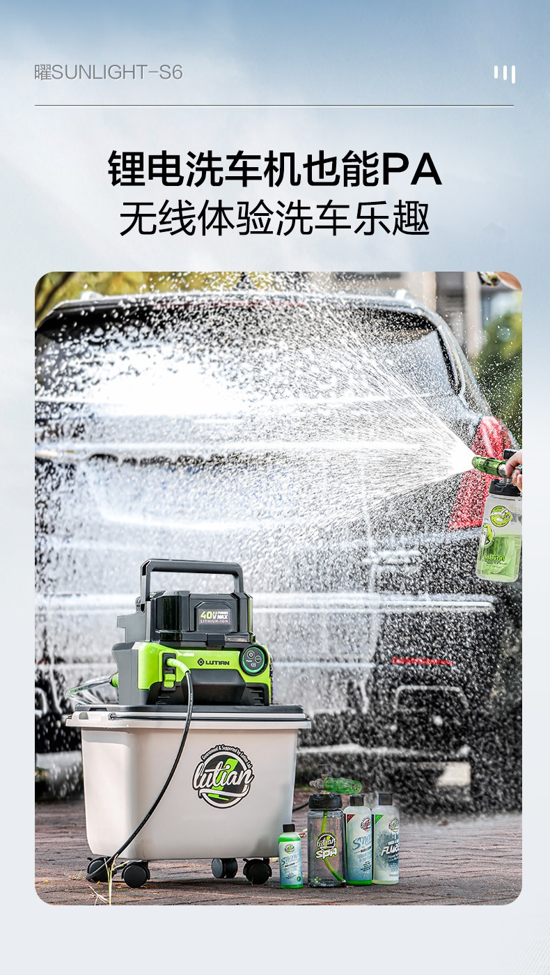 Greenfield Wireless Car Washer Yaoy S6 Home Rechargeable High-Pressure Water Gun Lithium Battery Car Washing Pump Cleaning Tool