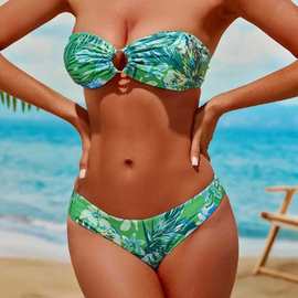 泳装女式性感比基尼2025新款bikini套装印花镂空沙滩装比基尼两件