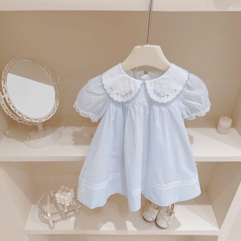 Girls Korean Style Dress Summer New Style 2025 Kidsren's Style Embroidered Princess Dress Baby Short-Sleeved Skirt Kidsren's Clothing