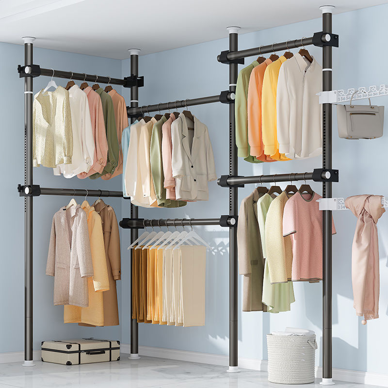 Top Floor Clothes Hanger Storage Rack Clothes Hanging Punch-free Telescopic Rod Balcony Floor Bedroom Clothes Hanging Rack