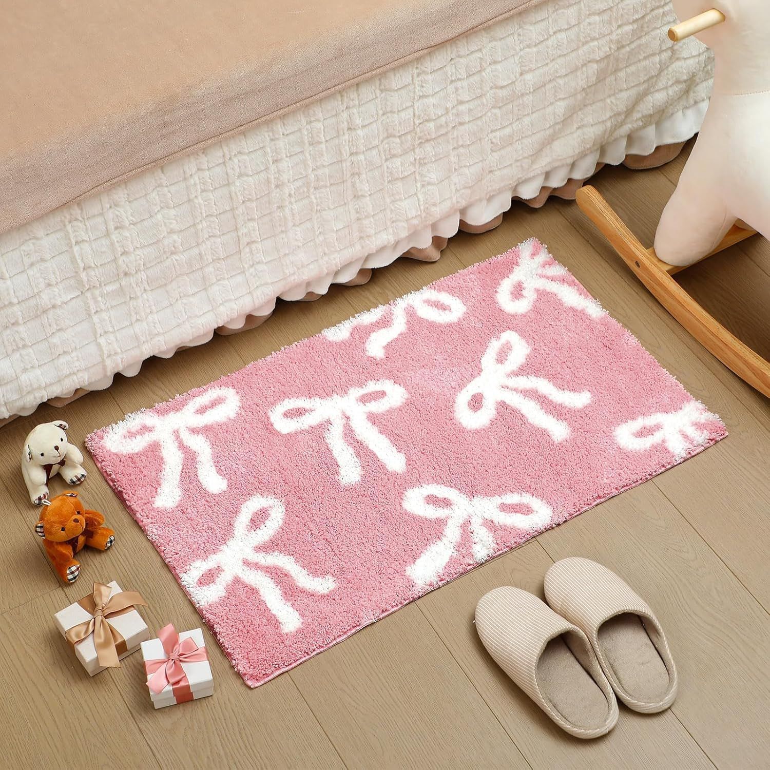 Bow Imitation Cashmere Bathroom Door Decorative Floor Mat Bathroom Non-Slip Absorbent Foot Mat Entrance Door Mat Ready for Sale