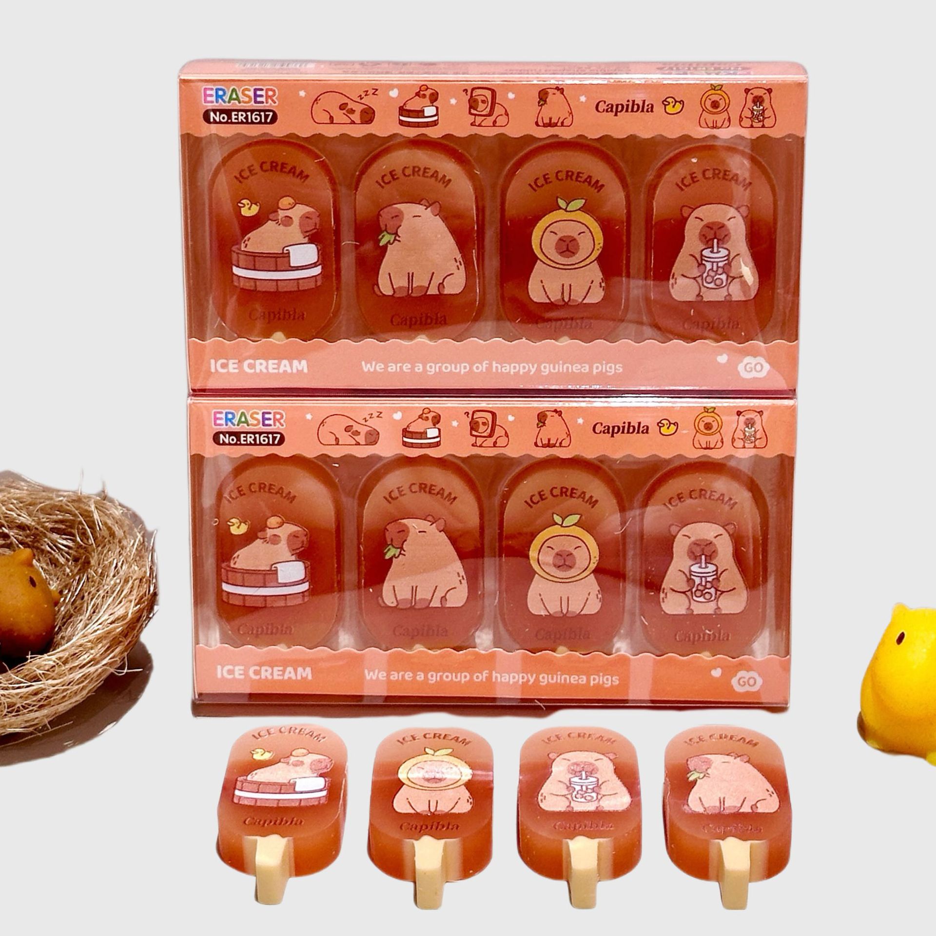 Nuevo capibara helado estilo borracha dibujos animados de alto valor facial para estudiantes limpiar el conjunto de goma limpia