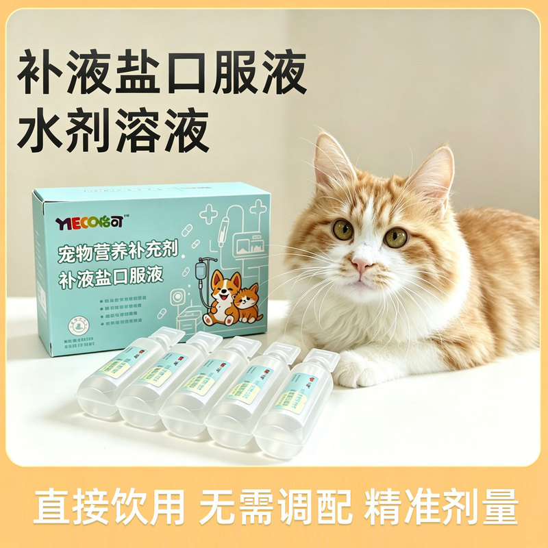 Oral liquid for pets to replenish fluids and electrolytes, providing potassium and sodium, suitable for cats and dogs