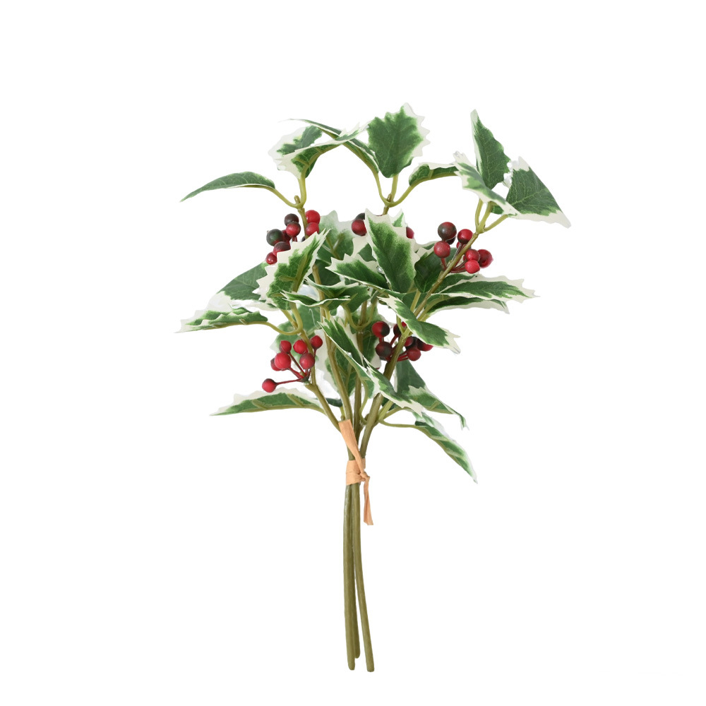 Hoja de Navidad bayas imitación verde fruta roja decoración del hogar árbol de Navidad decoración de mesa diy ramo de fiesta