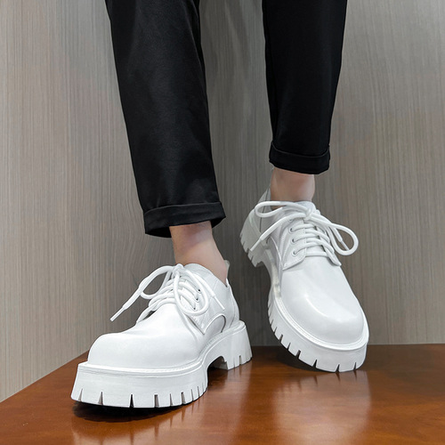 Leather shoes for men, British style, thick soles, heightening suits, retro spring and autumn shoes, business formal wear, round toe shoes 2135-T