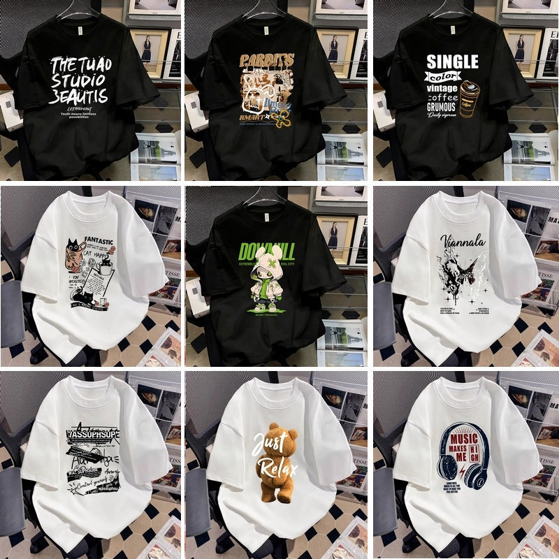 Men's Pure Cotton T-Shirt New Style Loose Round Neck Printed Sports Base Shirt Short Sleeve Trendy Brand Influencer Style Men's Pure Cotton T-Shirt New Style Loose Round Neck Printed Sports Base Shirt Short Sleeve Trendy Brand Influencer Style