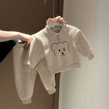 韩版婴幼儿抓绒卡通运动套装秋冬季宝宝摇料绒卫衣长裤两件套