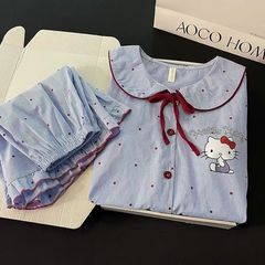 甘くてかわいいハローキティ水玉模様のパジャマ女性の夏の半袖ショーツは学生のホーム服スーツの外で着用できます