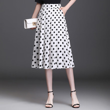 时尚波点A字半身裙女2024年夏季新款韩版高腰质感大摆显瘦中长裙