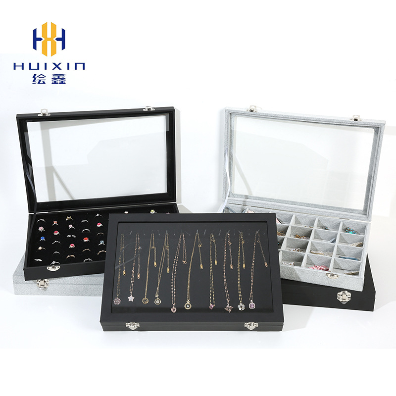 批发冰花绒有盖珠宝收纳盒展示包装盒项链首饰收纳盒植绒礼品盒子