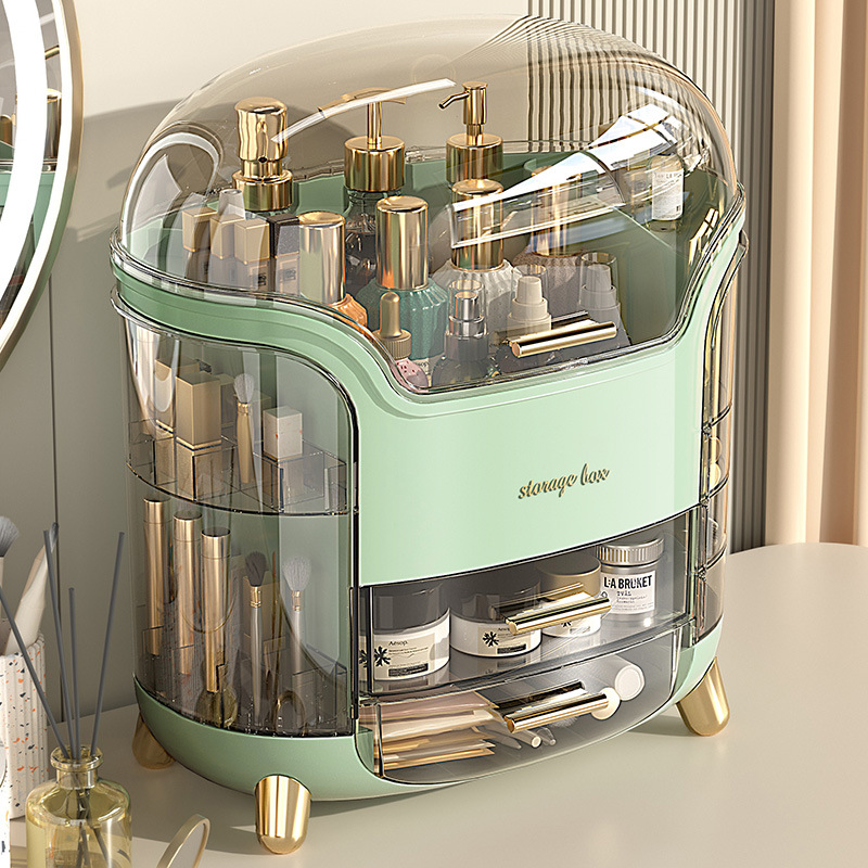Tocador cosméticos caja de almacenamiento de plástico de escritorio de gran capacidad de cuidado de la piel estante perfume lápiz labial máscara caja