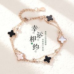 S 925純銀四葉草五花ブレスレット女性韓国版シンプル瑪瑙ブレスレット二重バラ金のアクセサリー