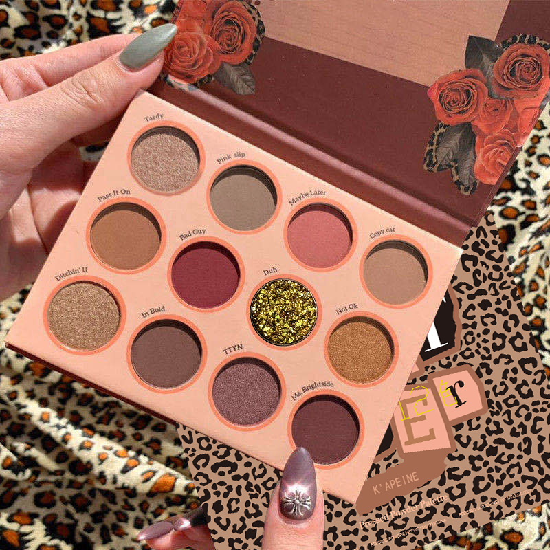 Whatever Rose Leopard Print Palette 12 Color Eye Shadow Palette Dry Rose Earth Color Pumpkin Color Pearlescent Matte Glitter Flakes