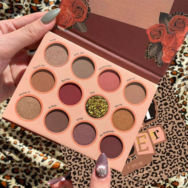 Whatever Rose Leopard Print Palette 12 Color Eye Shadow Palette Dry Rose Earth Color Pumpkin Color Pearlescent Matte Glitter Flakes
