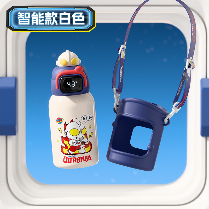 ウルトラマン漫画子供用魔法瓶カップ 316 ステンレス鋼食品グレードストローカップスマート温度表示ダブルドリンクバウンスカップ|undefined
