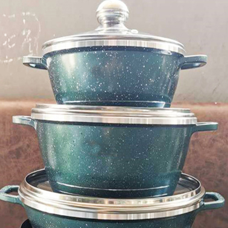 Juego de ollas de aluminio fundido a presión de suministro directo transfronterizo, olla antiadherente, olla para sopa, sartén, olla de aluminio, juego de utensilios de cocina del mismo estilo