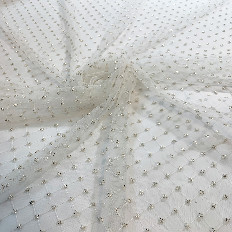 Proveedor de stock bonito tubo de cuentas bordado vestido de tela de malla tulle cuentas bordadas tela de vestido de noche