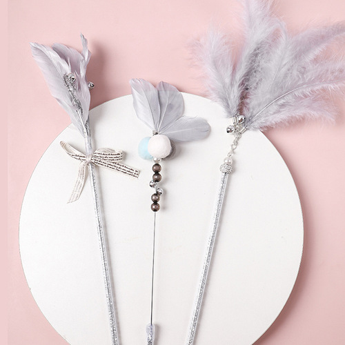 Funny cat stick, large string of feathers, three-piece set, bell and hair ball set, funny cat toys, bite-resistant pet supplies