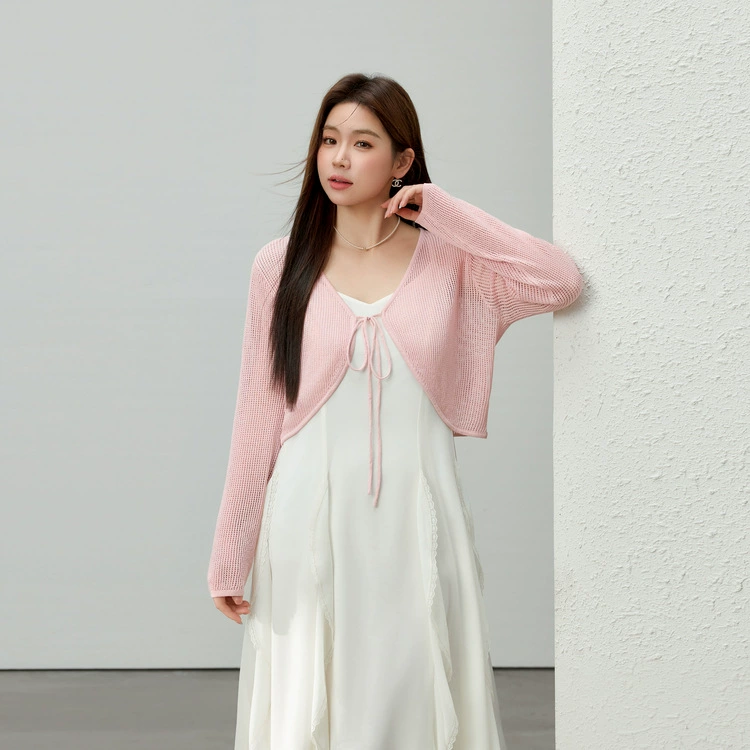 [Гавайское побережье] Orofeng трикотаж с v-образным вырезом на шнуровке, тонкий и эффектный женский летний новый стиль больших размеров для полных мм