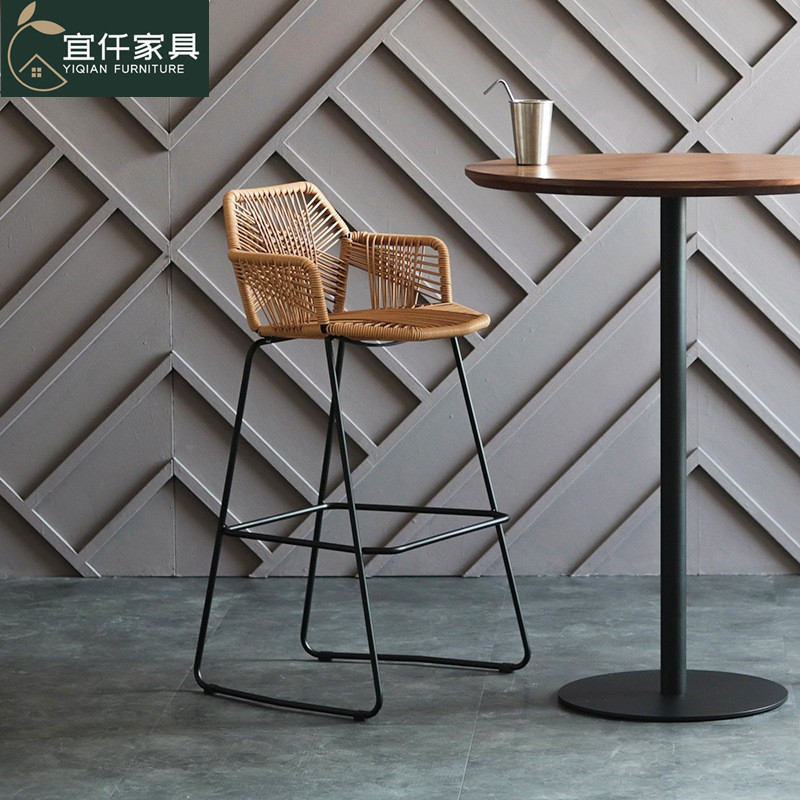 Modern Simple Scandinavian Bar Chair Home Balcony Outdoor Courtyard Backrest High Chair Bar Front Desk Bar Stool Rattan Art Modern Simple Scandinavian Bar Chair Home Balcony Outdoor Courtyard Backrest High Chair Bar Front Desk Bar Stool Rattan Art