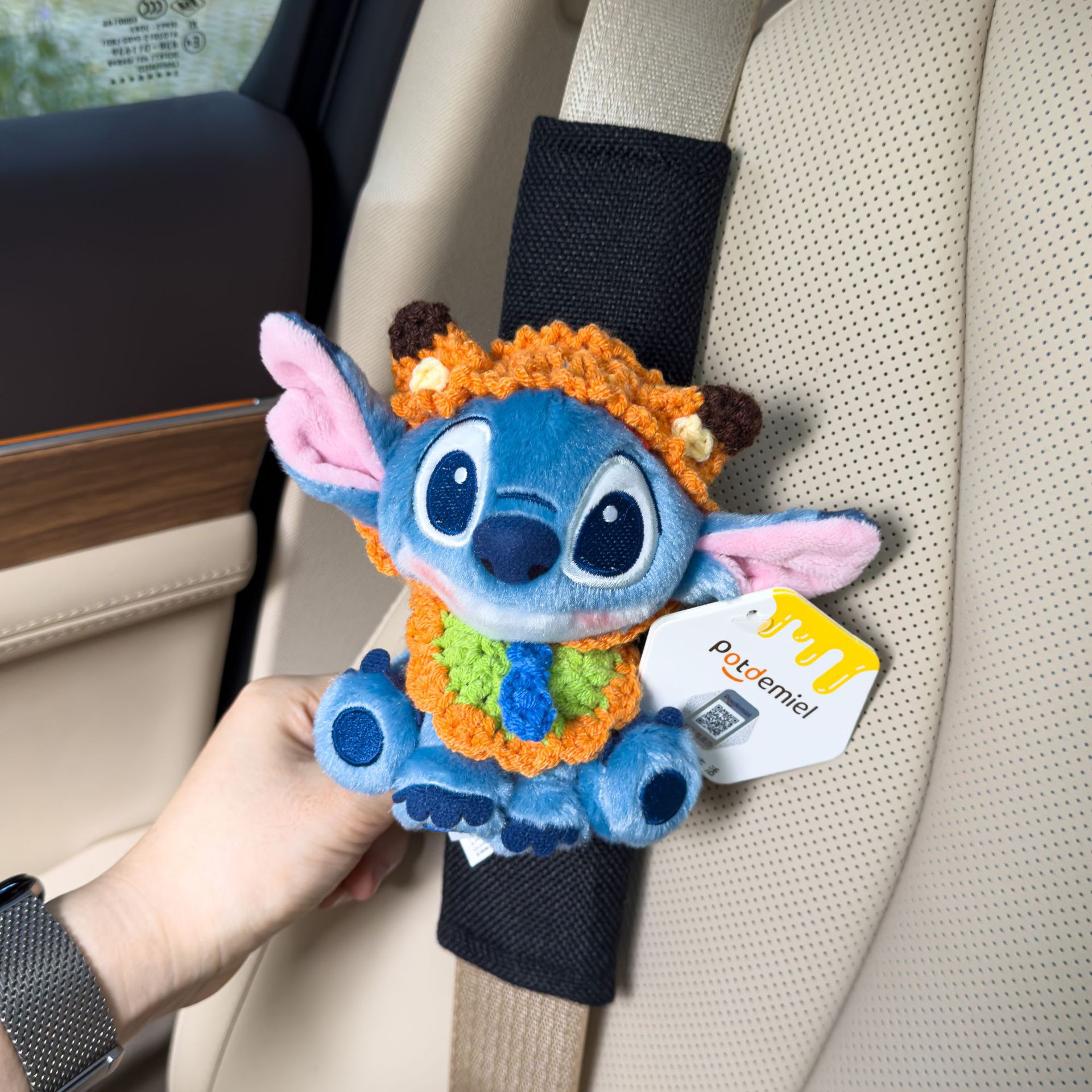 Authentic Lilo and Stitch Doll Car Seat Belt Shoulder Cover Decorative Car Accessories Anti-Stranglehold Car Accessories