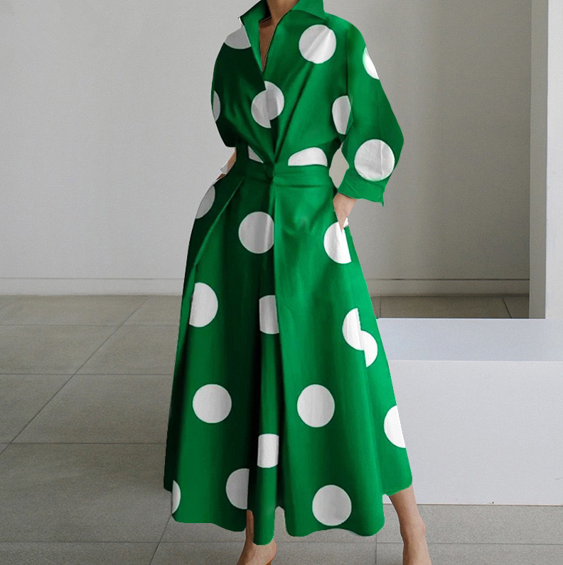 Polyester Fabric Type High Waist Waist Line Wholesale Women's Vacation Printing Contrast Binding Zebra Polka Dots Flower Holiday Beach V Neck Long Sleeve Swing Dress