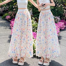 碎花花苞半身裙女2025新款夏季高腰中长款时尚减龄抽绳a字蓬蓬裙