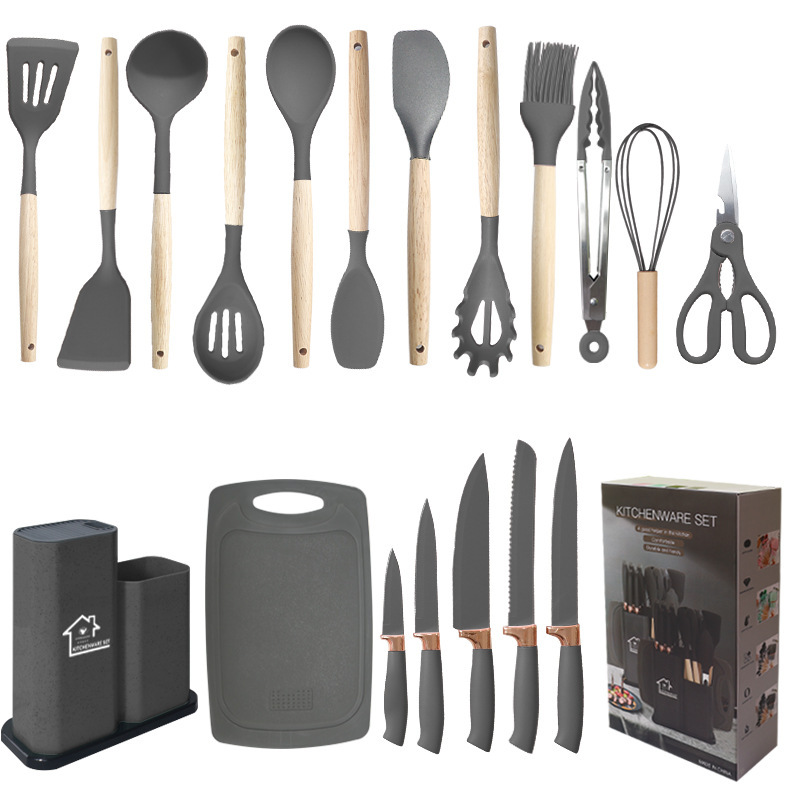 19 piezas de silicona de cocina de silicona antiadherente, cocina de silicona de grado alimenticio, cuchillos de cocina al por mayor