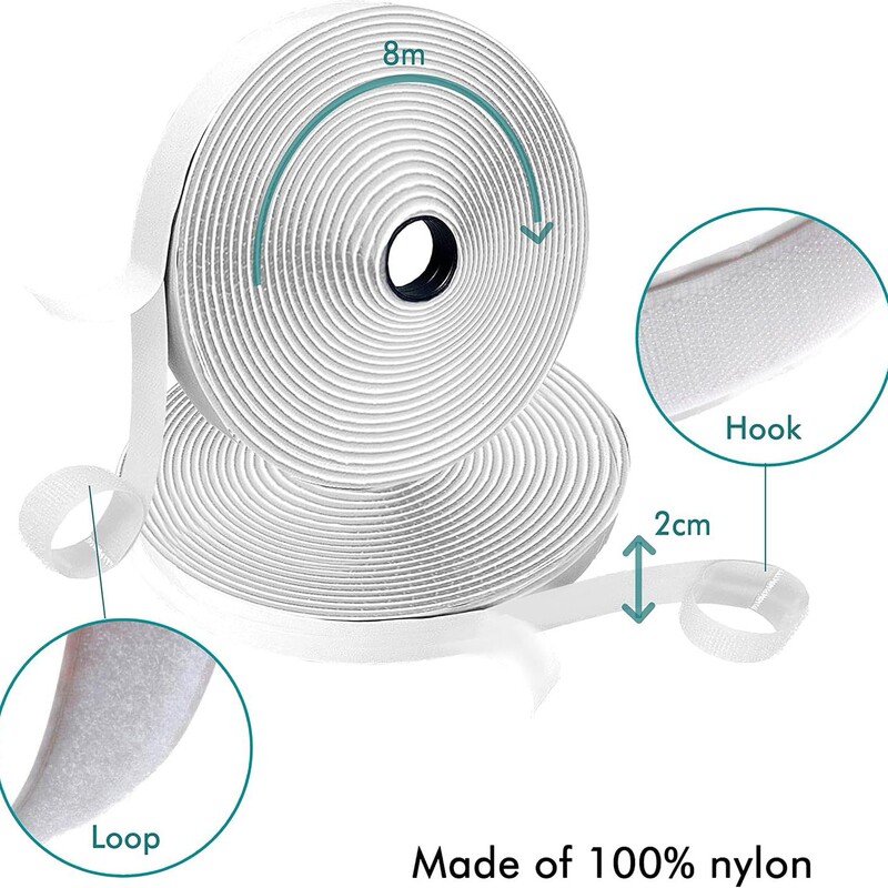 Adhesive-Backed Hook and Loop Tape, White Hook and Loop Strips, Self-Adhesive Tape, Nylon Self-Adhesive Tape, Velcro Tape for Cross-Border Use