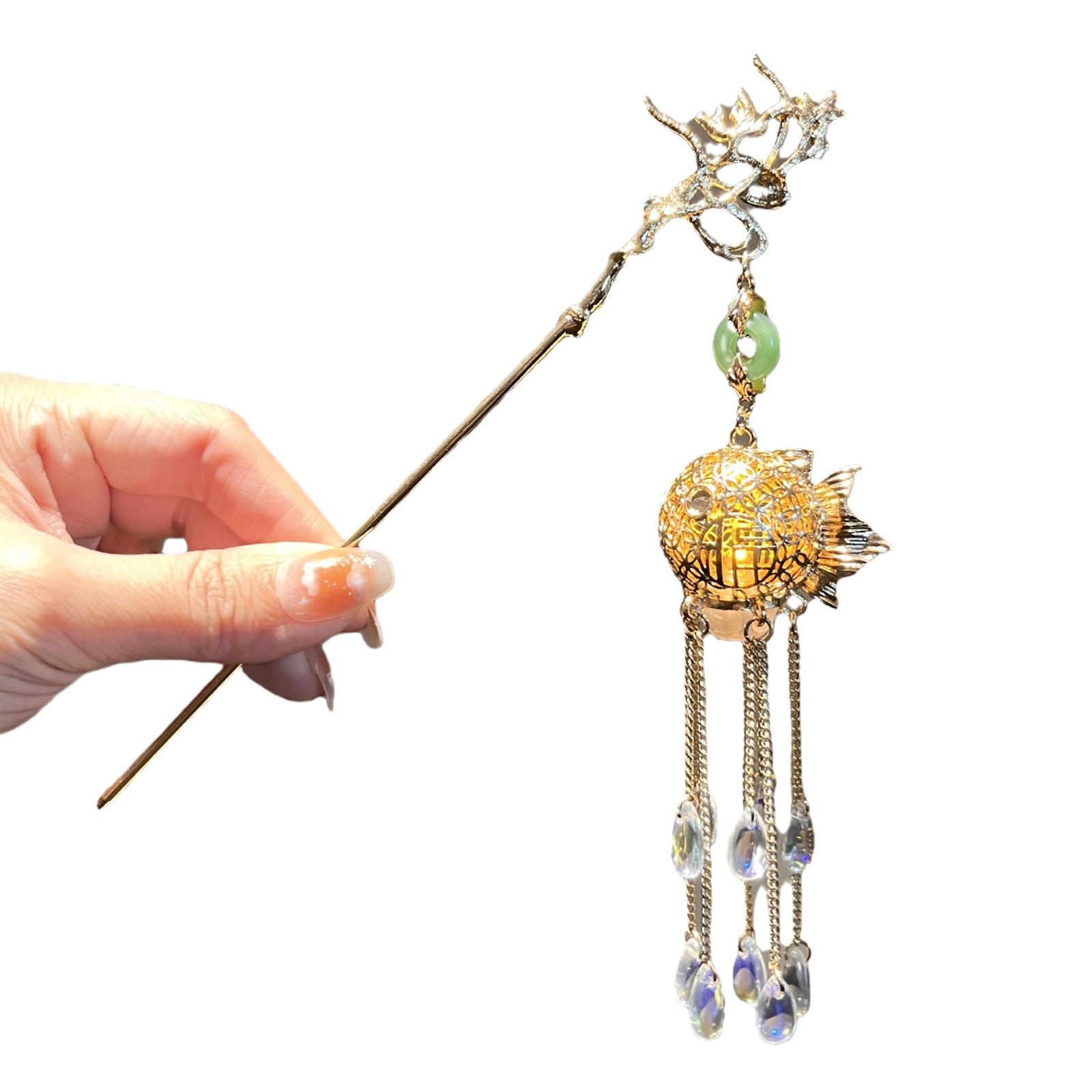 Pasadilla luminosa con pinzas de lámparas, lámpara de útero, pabellón de linternas, lanternas de bordas, adornos de cabello, jardín de viajes del Medio Otoño, pinzas de cabello