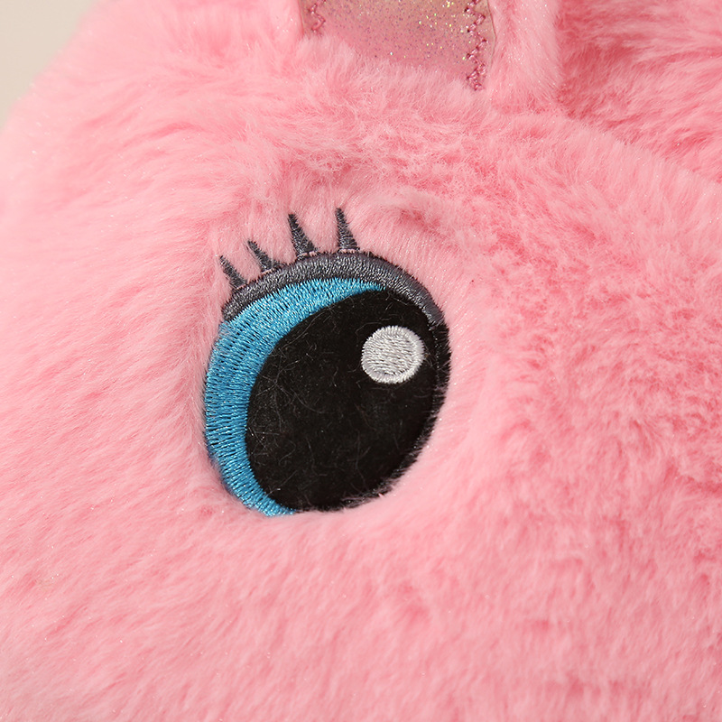 新款Unicorn独角兽彩色兔毛幻彩毛绒球双肩包儿童女孩学生书包详情图10