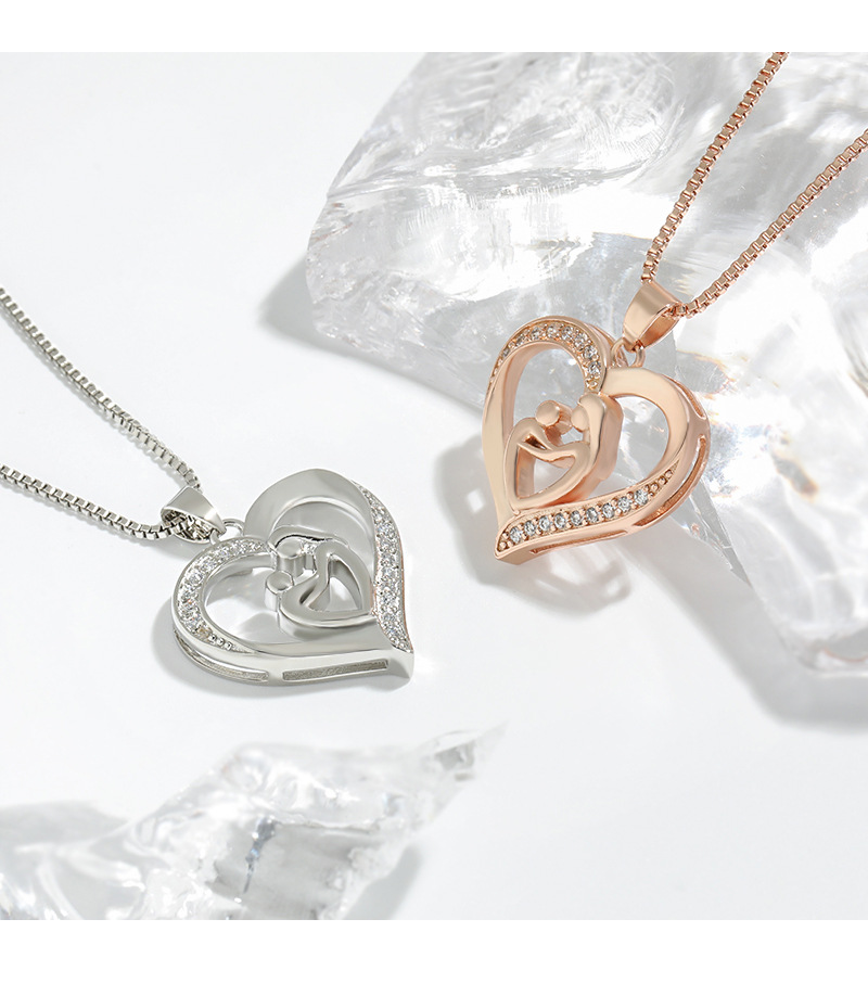 1 Piece Quantity Festival Occasion Mama Simple Style Human Heart Shape Copper Zircon Pendant Necklace In Bulk