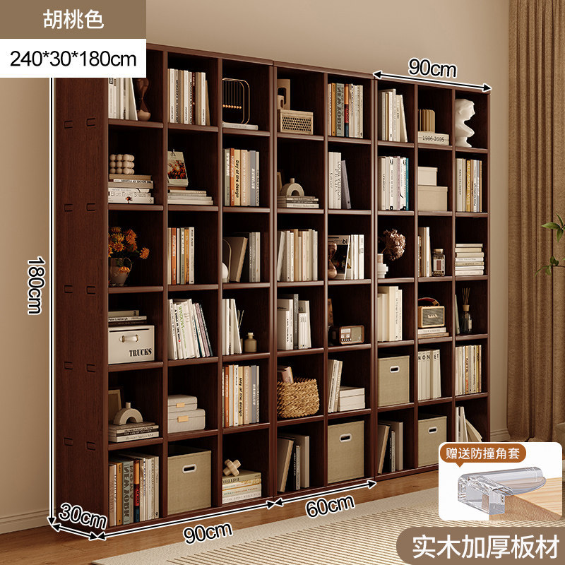Estante de madera sólida librería de pared completa en la parte superior para la sala de estar color nuez pared completa gabinete de exhibición casero armario de almacenamiento