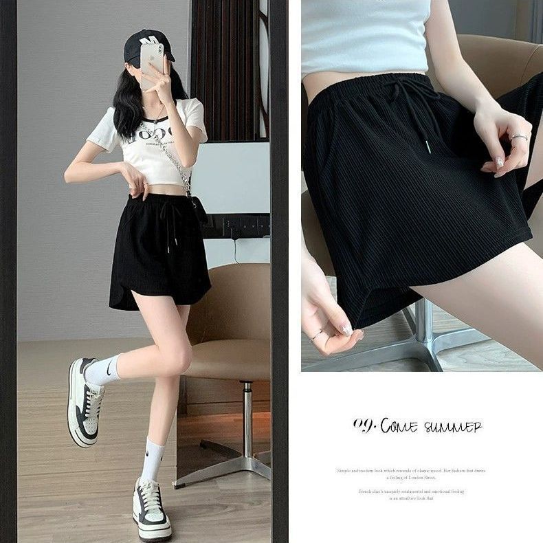 Ice Silk Sports Shorts Women's Summer Thin Korean Style High Waisted Loose Slimming Easiest for Match Casual A-line Wide Leg Hot Trendy Ice Silk Sports Shorts Women's Summer Thin Korean Style High Waisted Loose Slimming Easiest for Match Casual A-line Wide Leg Hot Trendy
