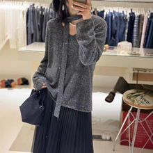 2025秋冬新款时尚女装韩版设计感窄V领长袖针织衫气质百搭上衣潮