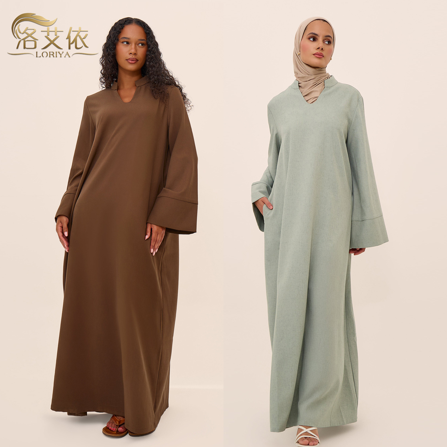 Large size solid color V-neck loose casual solid color LR1126