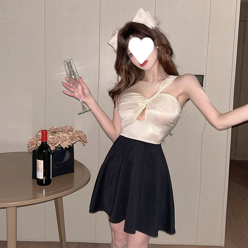 French Style Chic Sweet Spice Girl Strapless Vest Women's Summer Sexy Beautiful Back Slim-fit Inner Sleeveless Pure Top for Outer Wear