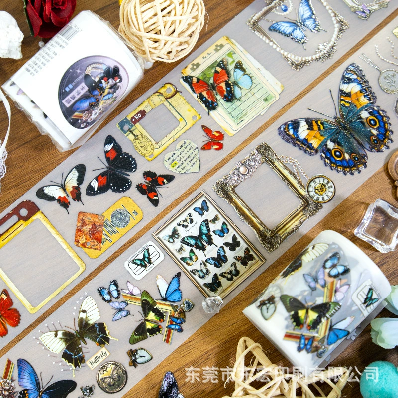 Новая оптовая лента для дневника в европейском стиле с изображениями цветов, зеленых растений, бабочек, матовая ПЭТ-лента для фотодневника