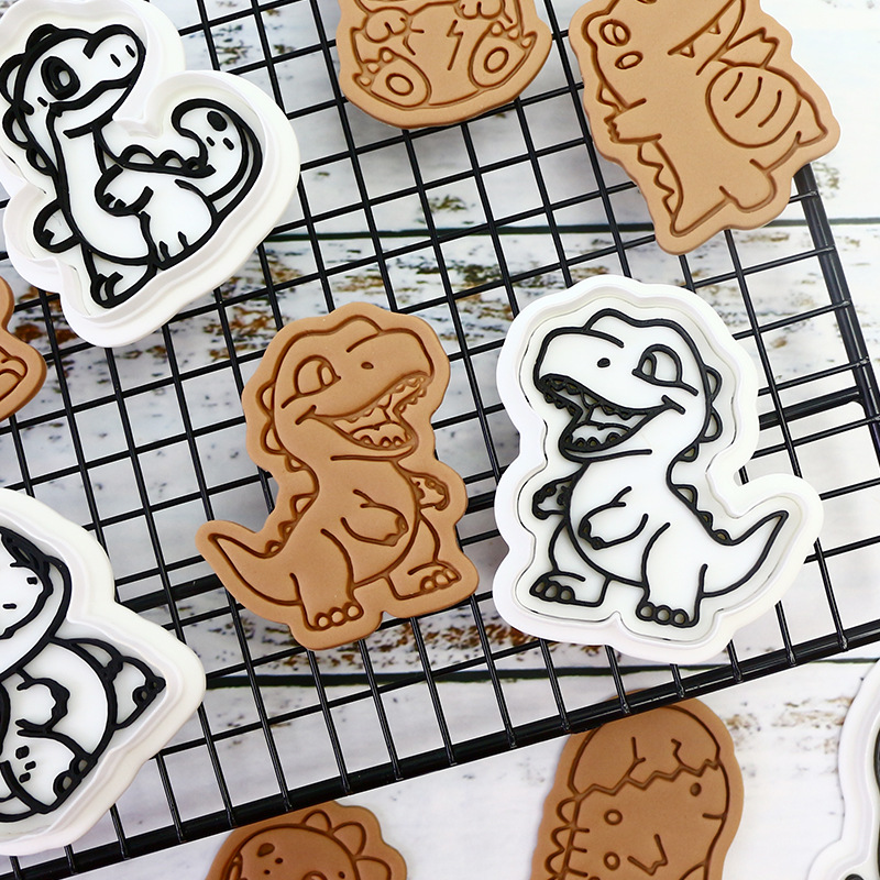 Molde de galletas de dinosaurio para hornear fiesta Molde de fondant de bricolaje Molde de galletas de azúcar de presión tridimensional 3D Molde de corte de galletas de glaseado
