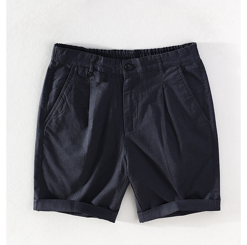 Casual linneshorts för herr med dragsko och elastisk midja_voghion.com