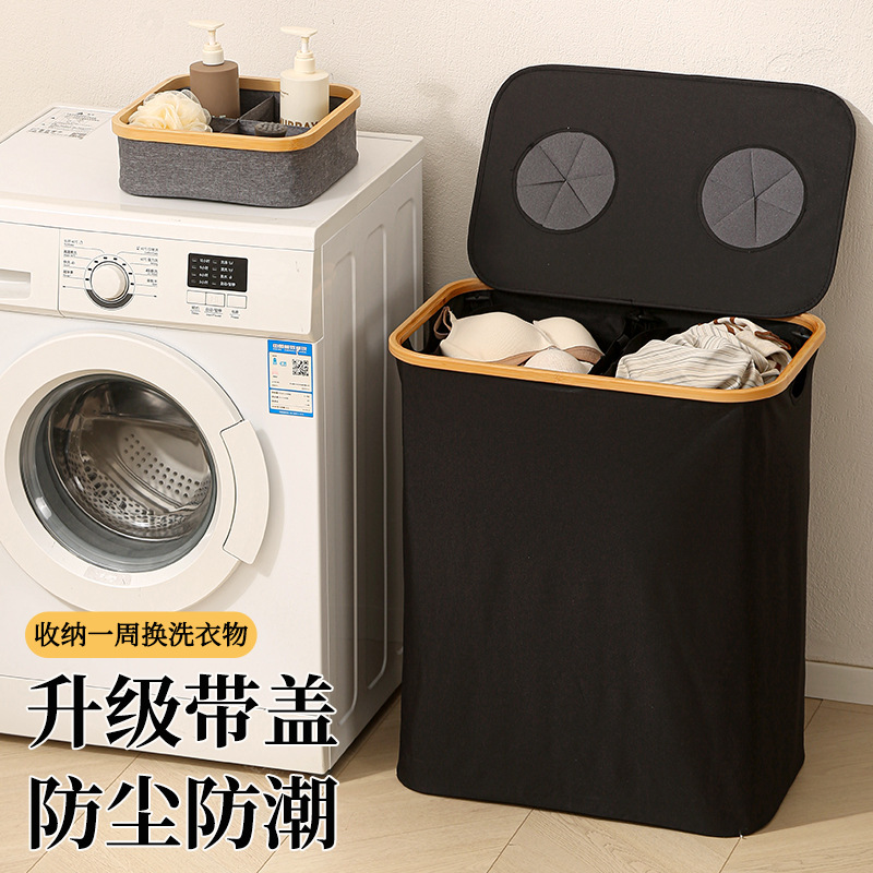 Amazon nueva canasta de botellas con cubierta caja de reciclaje plegable anillo de bambú Oxford tela bolsa interior caja de botellas