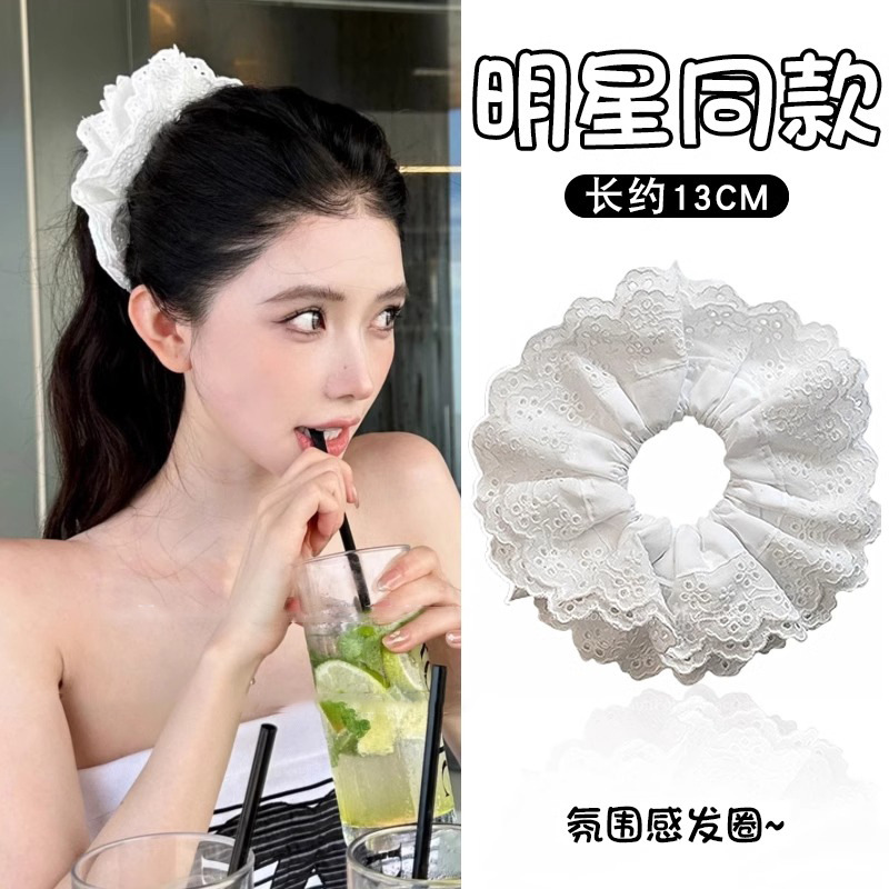 Cabeza de encaje blanco tridimensional francés color collar anillo de cabello para mujeres 2025 nuevo gran temperamento caballo cordón tocado