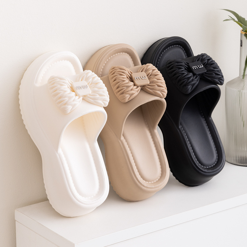 Summer fashionable non-slip women's slippers platform heels with bow…