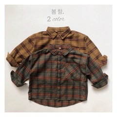 Vintage Grid Korean Version Blouse Spring and Autumn New Men Women Children Cotton Linen Collar Up Shirt Friction Stylish