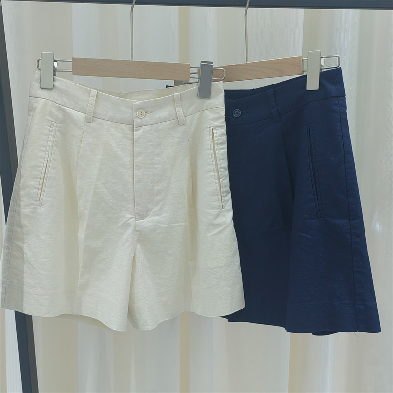 R Series Normcore Old Money Style Casual Linen High Waist Slim Versatile Simple A-Line Casual Shorts Women's Summer New Thin
