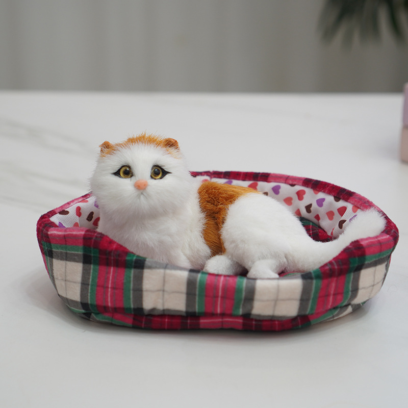 둥지와 노란색 블록 거짓말 고양이 전화